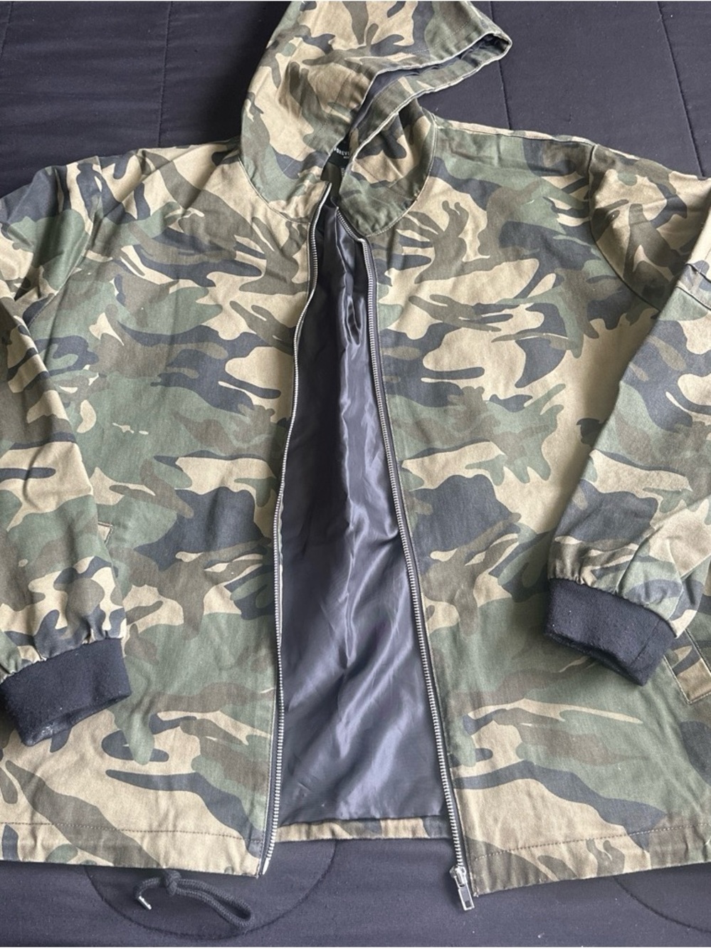 Forever 21 Men's Camo Hooded Field Jacket - Green & Black